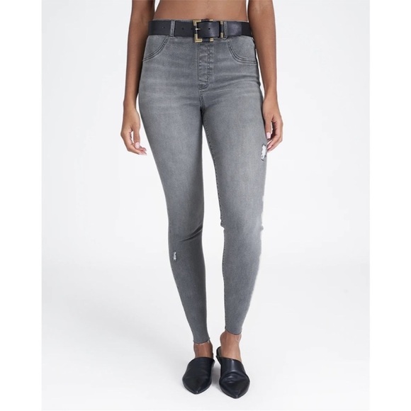 Spanx Vintage Grey Pull On Distressed Ankle Skinny Jeans Women's Size M - Picture 4 of 15